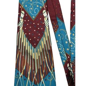 VTG 70s Berkley Cravats Carre Art Deco Tie 4.5" Kipper Robinsons California Blue